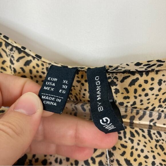 MANGO | Cheetah Print Kibuka Dress V-Neck Tan Black Polyester NWT Womens 10 - Picture 3 of 6